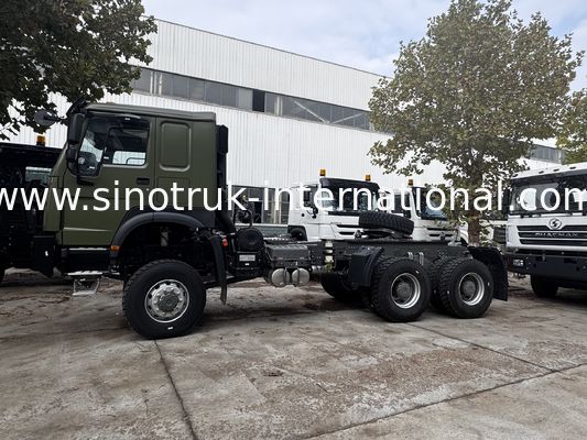 SINOTRUK HOWO Ghost Face cab Tractor Truck  6X6 Euro 2 430 HP Military bumper Military green With a warning light