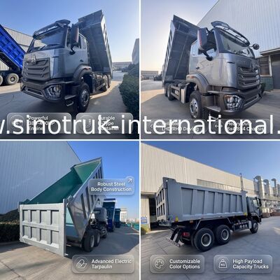 SINOTRUK HOHAN Νέο Howo Tiper Dump Truck Μέση ανύψωση 6 × 4 RHD Κουτί φορτίου 19-20CBM Προσαρμοσμένο χρώμα Διαμάντι Ασημένιο 400HP
