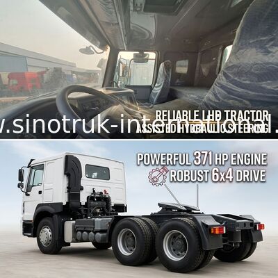 HOWO A7 Χρησιμοποιούμενο φορτηγό έλκησης LHD 6X4 Euro 2 371 HP Με υδραυλικό τιμόνι με υποβοήθηση λευκό
