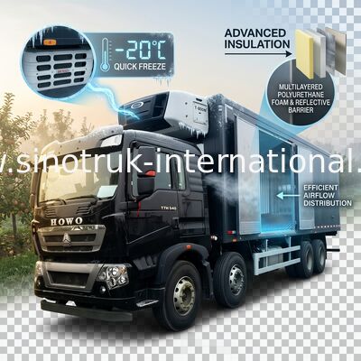 Φορτηγό παράδοσης παγωμένων τροφίμων HOWO T5G LHD 8×4 μικρή κατανάλωση ενέργειας 40 τόνου