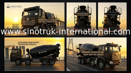HOWO Mixer Truck 12CBM 380HP H77L Καμπίνα Μαύρη