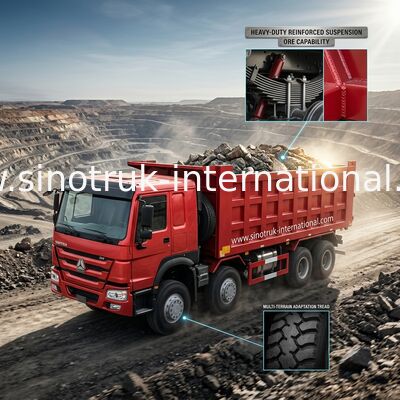 Κόκκινες ρόδες φορτηγών απορρίψεων SINOTRUK HOWO 8X4 400hp 12
