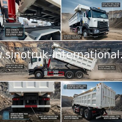 LHD 8×4 12 Tipper ροδών άσπρη HOWO υψηλή ιπποδύναμη 371HP φορτηγών απορρίψεων