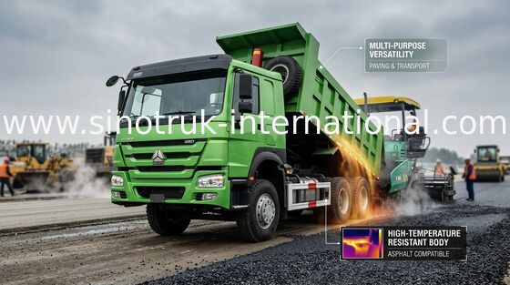 Το πράσινο Tipper πλαισίων 371HP χρώματος φορτηγό απορρίψεων 12 κυλά LHD 60 - 70 τόνοι 28CBM