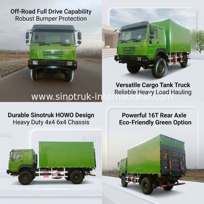 Βαρέως τύπου φορτηγό SINOTRUK με κίνηση 4X4 LHD, δεξαμενή φορτίου 5000*2300*2300 mm και χωρητικότητα πίσω άξονα 16T για μεταφορά βαρέων φορτίων