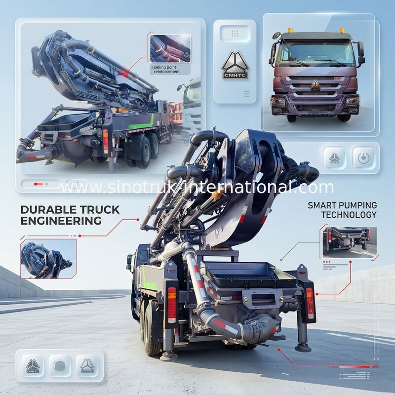 Υψηλή Αυτονομία HOWO 380HP Smart Pump Trucks 52m Boom 6x4 Έλξη για απαράμιλλη κάθετη χύση