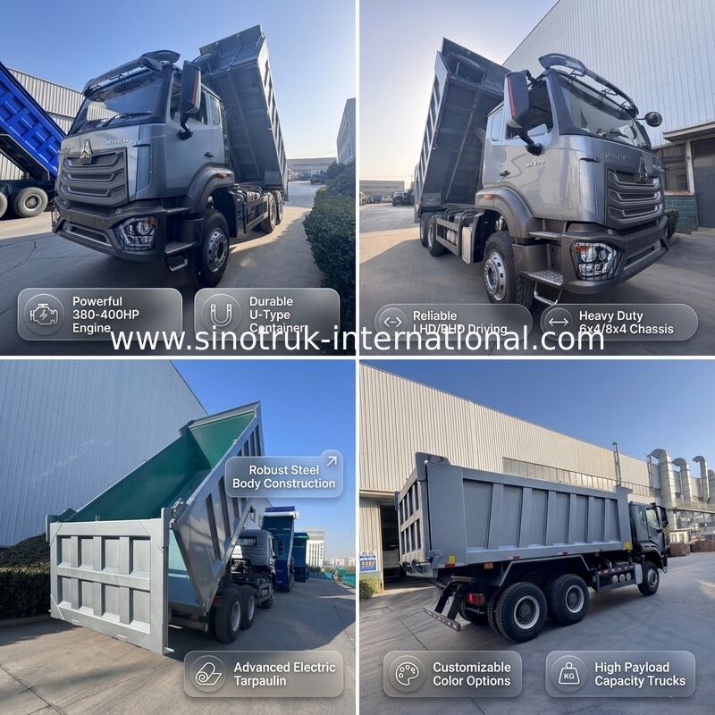 SINOTRUK HOHAN Νέο Howo Tiper Dump Truck Μέση ανύψωση 6 × 4 RHD Κουτί φορτίου 19-20CBM Προσαρμοσμένο χρώμα Διαμάντι Ασημένιο 400HP