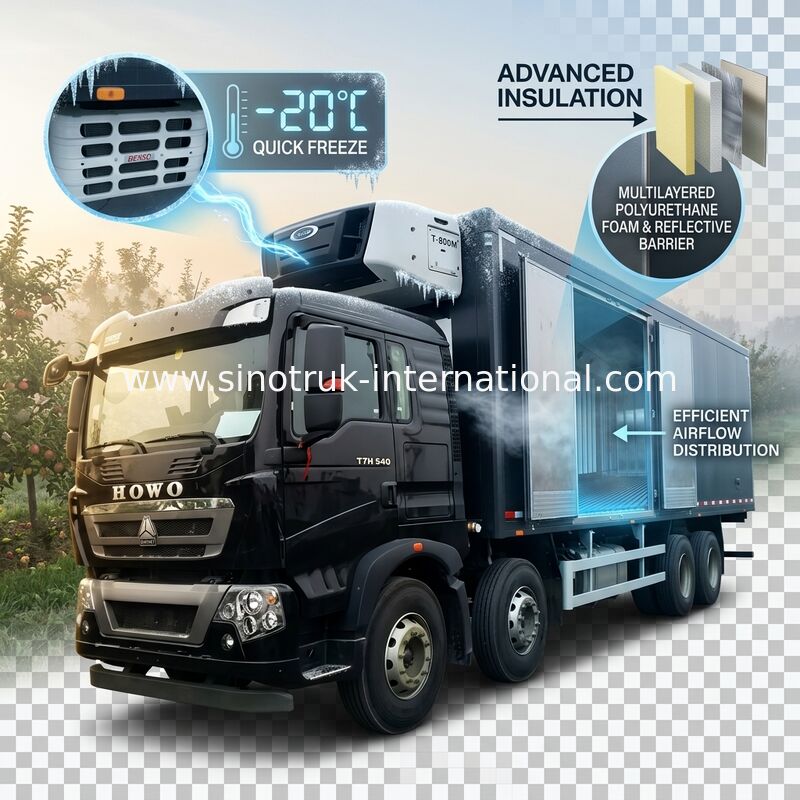 Φορτηγό παράδοσης παγωμένων τροφίμων HOWO T5G LHD 8×4 μικρή κατανάλωση ενέργειας 40 τόνου