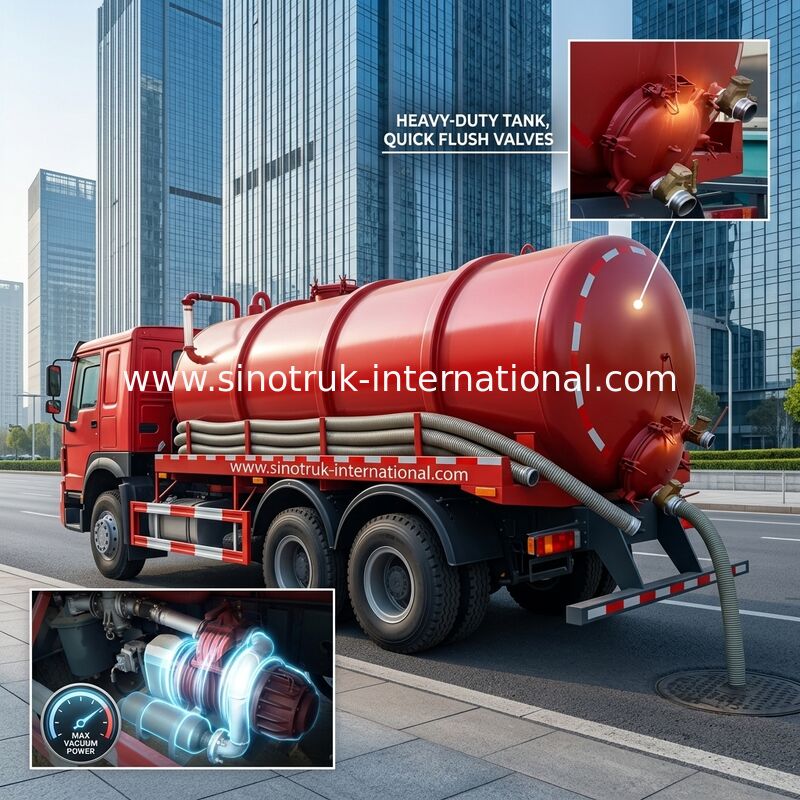 φορτηγό αναρρόφησης λυμάτων 15CBM LHD 336HP, σηπτικό αντλώντας φορτηγό δεξαμενών