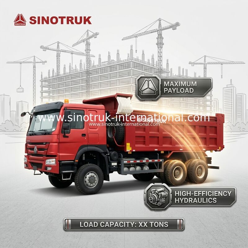 430HP Red HOWO 6*6 All-Wheel Drive Dump Truck με καμπίνα Φάντασμα-Face