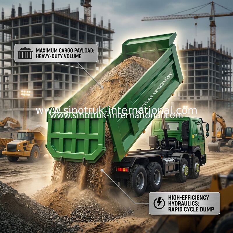 SINOTRUK HOWO 400HP 8X4 Ανατρεπόμενο Φορτηγό Έργων Κατασκευών Παλαιό Μπροστινό Πρόσωπο Ghost Face καμπίνα Στρατιωτικός Προφυλακτήρας  U Τύπου Κοντέινερ