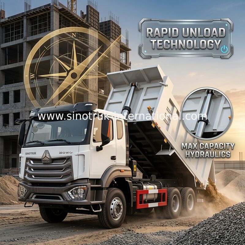 2 επιβάτες Sinotruk Hohan Tipper Dump Truck Weichai Μηχανή 6 × 4 LHD 380HP με χειροκίνητο σύστημα μετάδοσης