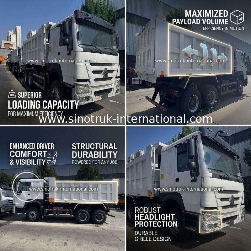 Κινητήρας SINOTRUK 371HP 6 × 4 LHD HOWO Ανατρεπόμενο Φορτηγό Λευκό 19-20CBM Μεσαίας Ανύψωσης