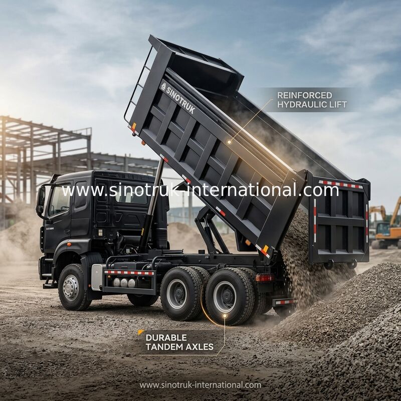 HOWO NX 380HP RHD Black Tipper Dump Truck Με Πλακέτα Τάμπαλιν