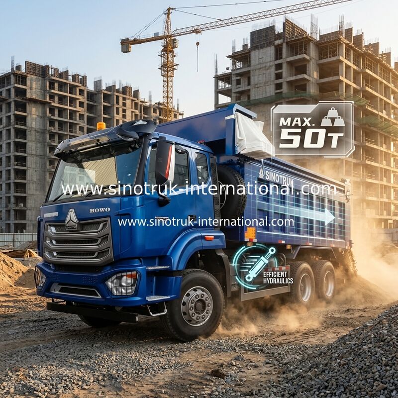 SINOTRUK HOHAN NEW HOWO 30 - 40 τόνων RHD 10 τροχών Καθαρίστρα για κατασκευές Μπλε Υψηλής απόδοσης Ανύψωση και εκφόρτωση