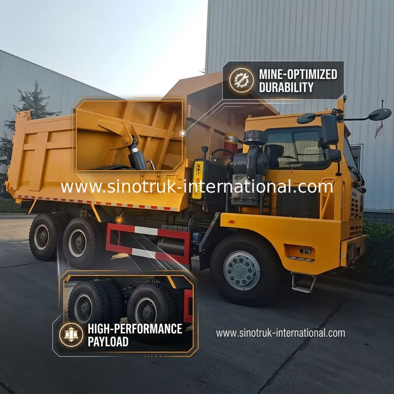 SINOTRUK βαρέων καθηκόντων Tipper φορτηγό απορρίψεων LHD με το μονομερές υψηλής αντοχής αμάξι σκελετών κίτρινο