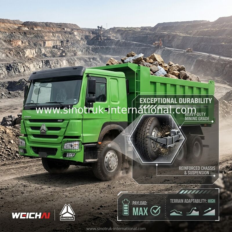 Sinotruk Howo Τρακ Weichai 400Hp 6 × 4 Lhd Πράσινο Μέσο Ανύψωση
