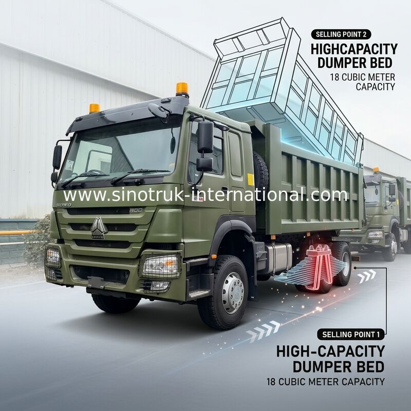 RHD 6×4 10τροχούς ZZ3257V3847B1R 400HP Πράσινο HOWO Τροχό-Καταστροφή υψηλή ιπποδύναμη