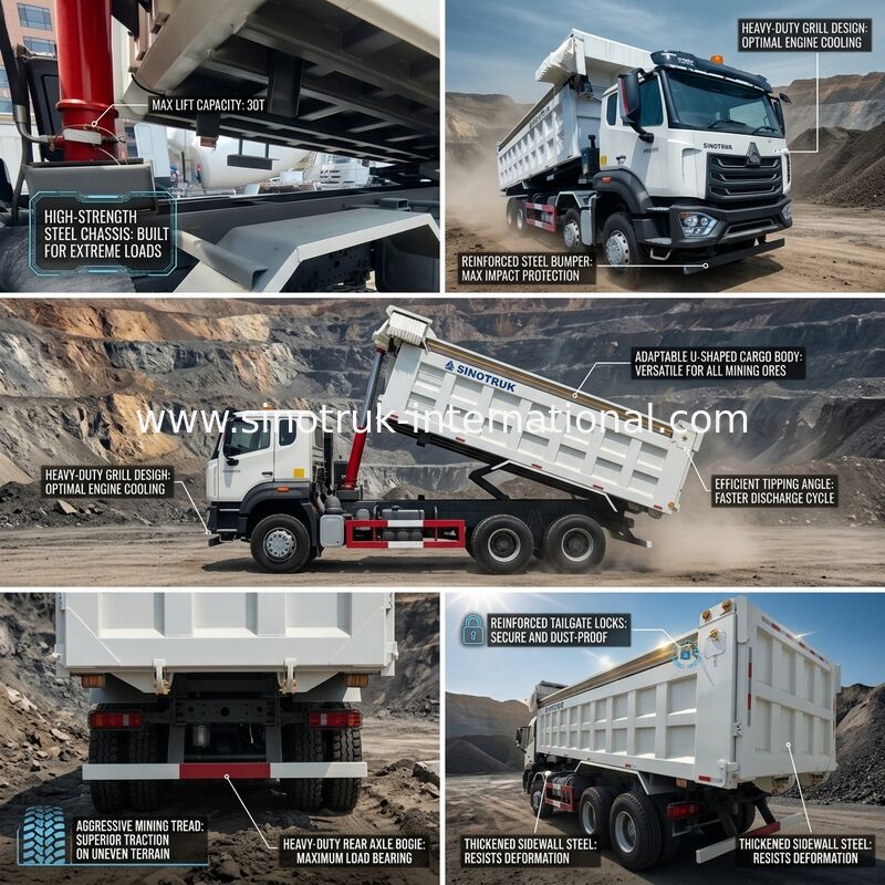 LHD 8×4 12 Tipper ροδών άσπρη HOWO υψηλή ιπποδύναμη 371HP φορτηγών απορρίψεων