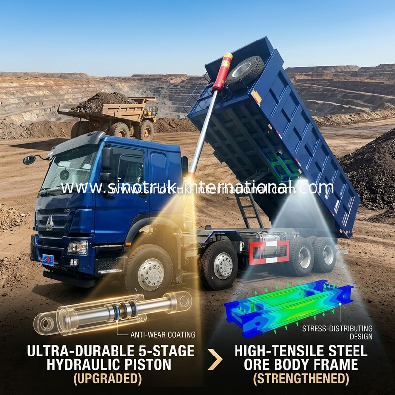 Μπλε φορτηγό απορρίψεων SINOTRUK HOWO LHD 12wheels 8X4 400HP για την μπροστινή ανύψωση 50Tons μεταλλείας