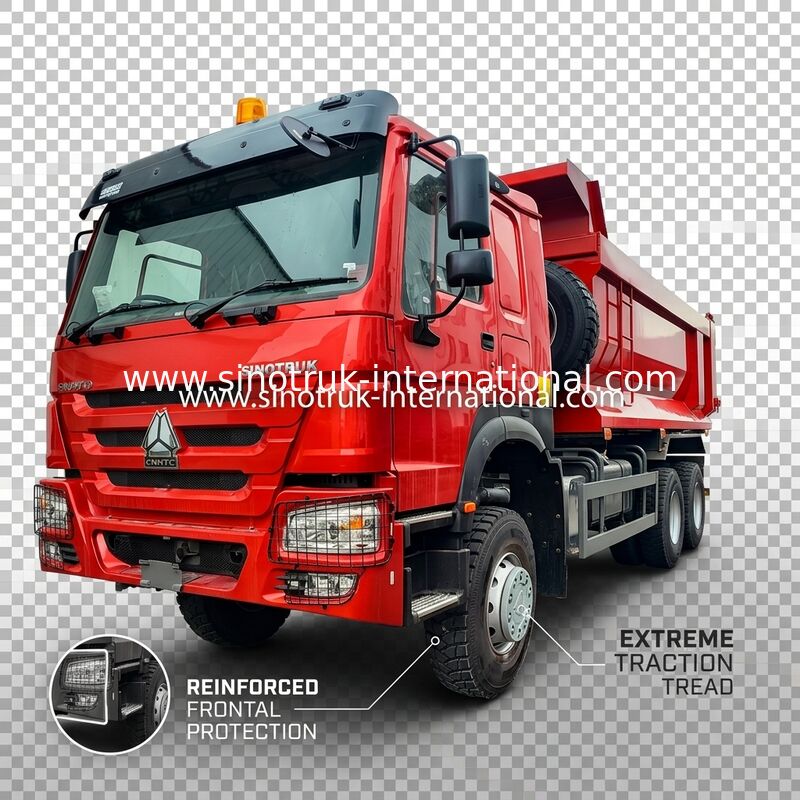 LHD 6×6 10τροχούς ZZ3257V4357B1R 380HP Κόκκινο ολικής κίνησης HOWO Τροχαίο τύπας Μεγάλη ιπποδύναμη Μικρή κατανάλωση καυσίμου
