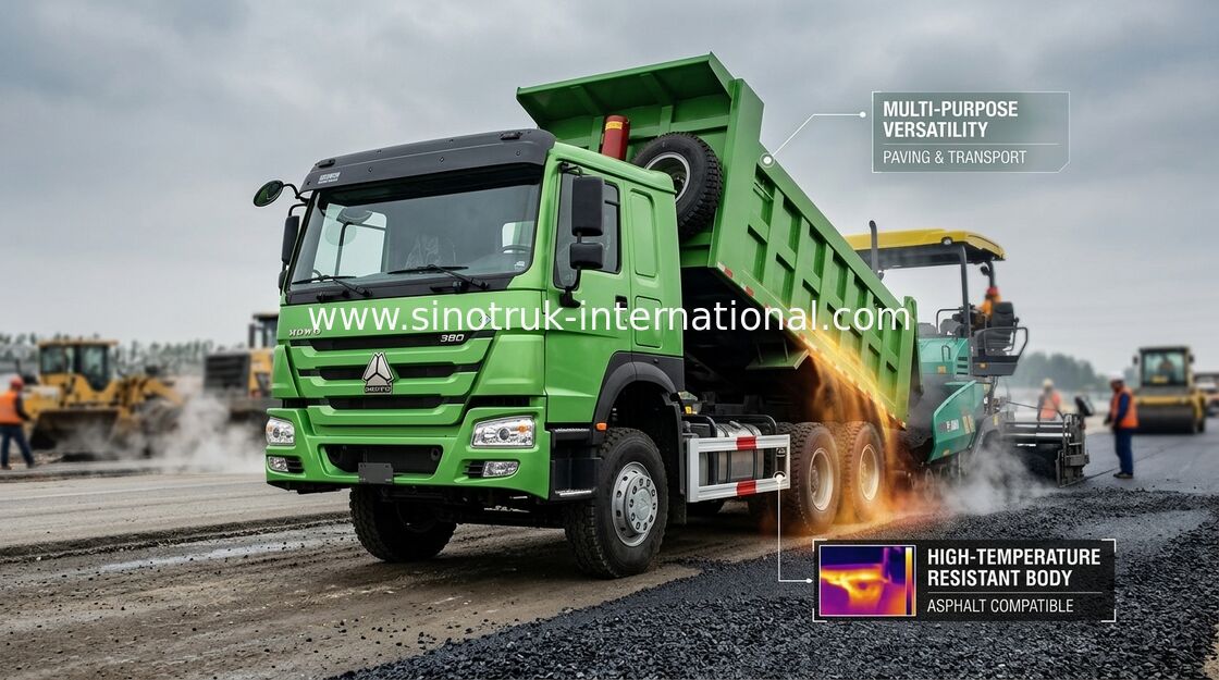 Το πράσινο Tipper πλαισίων 371HP χρώματος φορτηγό απορρίψεων 12 κυλά LHD 60 - 70 τόνοι 28CBM