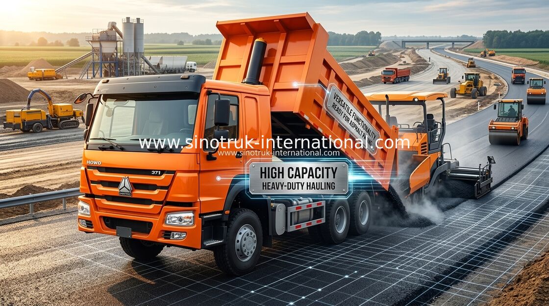 Πορτοκαλί φορτηγό απορρίψεων Sinotruk Howo 371 HP 12 υψηλή ικανότητα φόρτωσης ροδών LHD