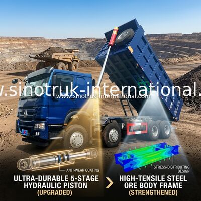 Μπλε φορτηγό απορρίψεων SINOTRUK HOWO LHD 12wheels 8X4 400HP για την μπροστινή ανύψωση 50Tons μεταλλείας